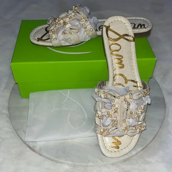 Sam Edelman Shell Sandal Slides Size 10 Worn 1x Like New Bohemian Beach 🐚🪸🐚