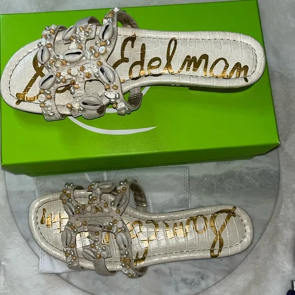 Sam Edelman Shell Sandal Slides Size 10 Worn 1x Like New Bohemian Beach 🐚🪸🐚
