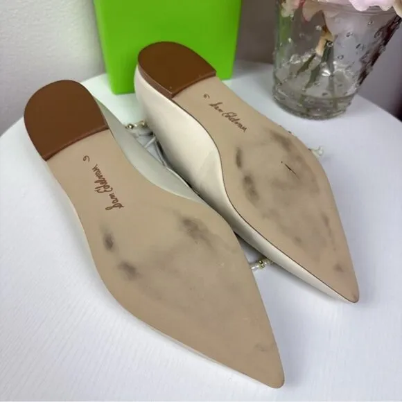 Sam Edelman Winslet Ivory Nappa Leather Lace up Pearl Beaded Pointy Toe Flats