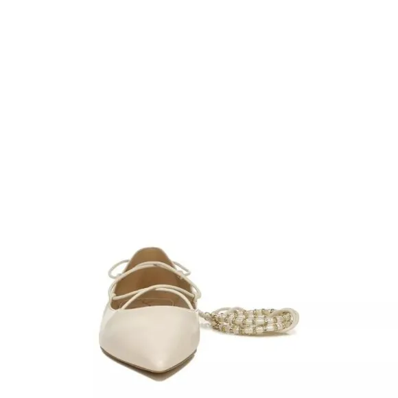 Sam Edelman Winslet Ivory Nappa Leather Lace up Pearl Beaded Pointy Toe Flats