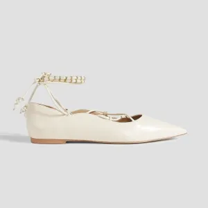 Sam Edelman Winslet Ivory Nappa Leather Lace up Pearl Beaded Pointy Toe Flats