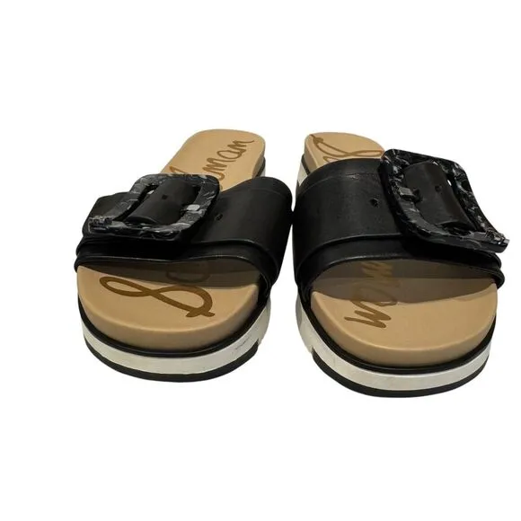 Sam Edelman Women's Black Leather Ariane‎ Slide Buckle Sandal Size 7.5
