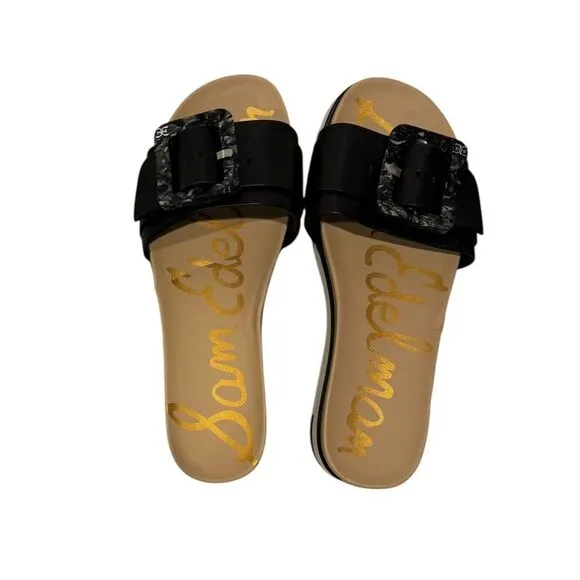 Sam Edelman Women's Black Leather Ariane‎ Slide Buckle Sandal Size 7.5