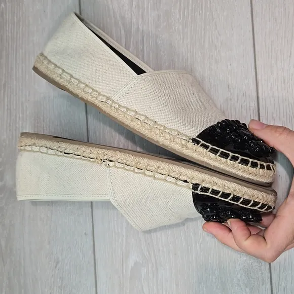 Sam Edelman Women's Linda Beige &amp; Black Espadrilles Loafer Slip On Shoes 8