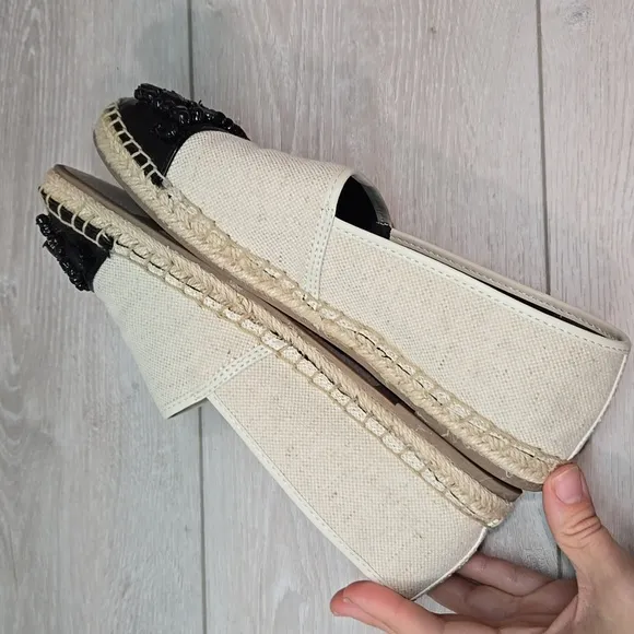 Sam Edelman Women's Linda Beige &amp; Black Espadrilles Loafer Slip On Shoes 8