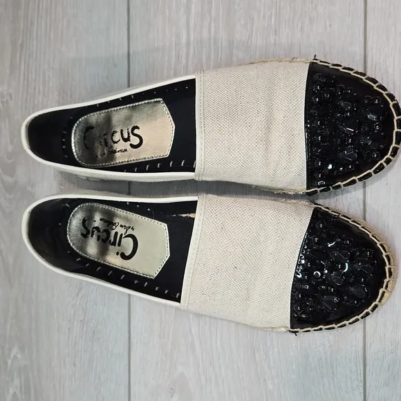 Sam Edelman Women's Linda Beige &amp; Black Espadrilles Loafer Slip On Shoes 8