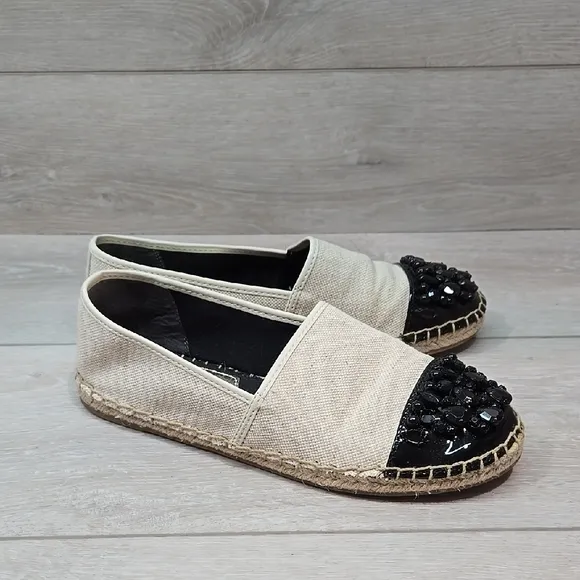 Sam Edelman Women's Linda Beige &amp; Black Espadrilles Loafer Slip On Shoes 8