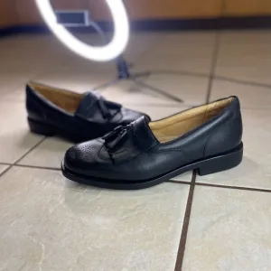 Sandro Moscoloni Mens Wingtip Tassel Loafers Size 7 D Black Brogued Leather