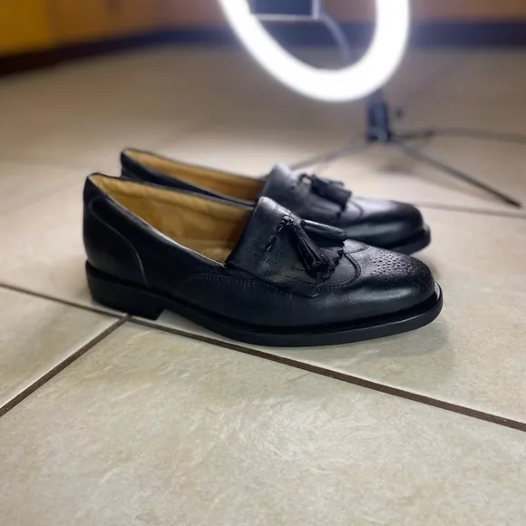 Sandro Moscoloni Mens Wingtip Tassel Loafers Size 7 D Black Brogued Leather