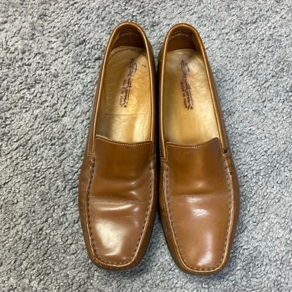 Santoni brown leather loafers