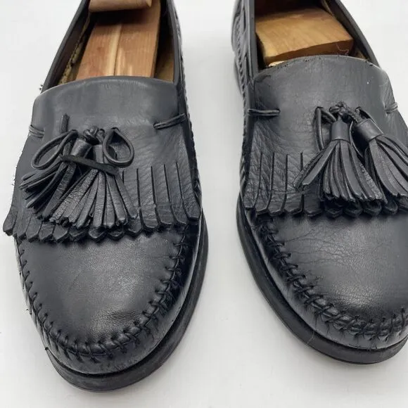 Santoni Italian Black Men's Tasseled Moc Toe Casual Loafers Sz 9D Vibram‎ Soles