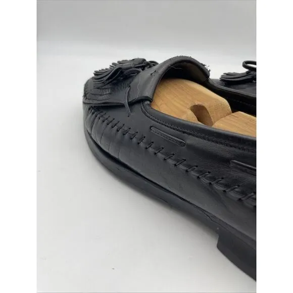 Santoni Italian Black Men's Tasseled Moc Toe Casual Loafers Sz 9D Vibram‎ Soles