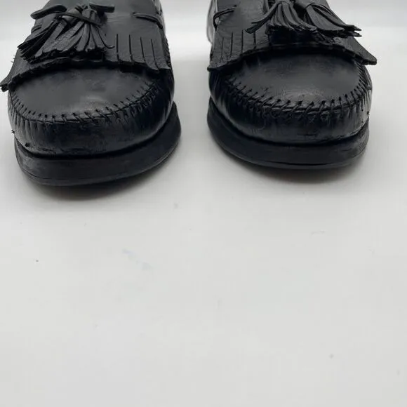 Santoni Italian Black Men's Tasseled Moc Toe Casual Loafers Sz 9D Vibram‎ Soles