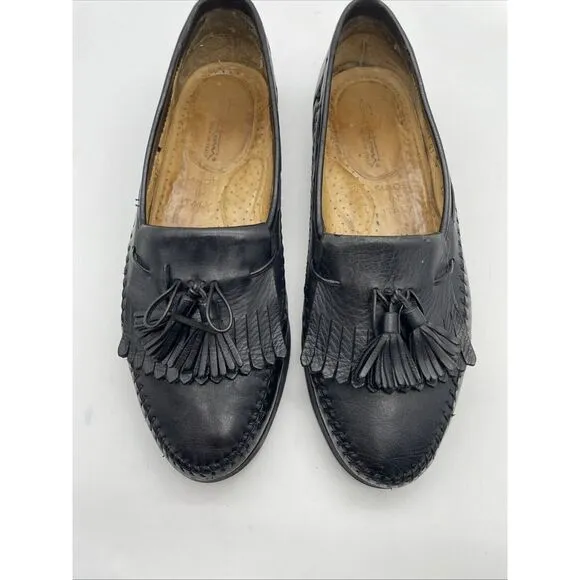 Santoni Italian Black Men's Tasseled Moc Toe Casual Loafers Sz 9D Vibram‎ Soles