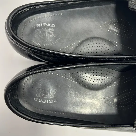 SAS Patent Leather Black Slip on Comfort Loafers size 9 Wide