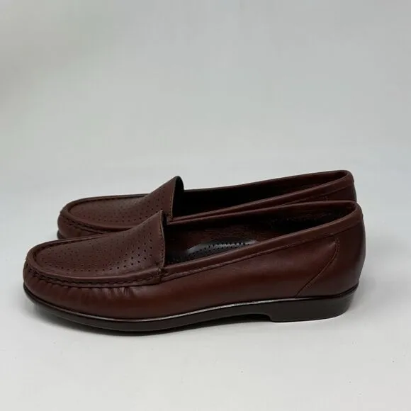 SAS Savvy Loafers Womens 7.5 N Narrow Brown Leather Casual Office Slip On Shoes