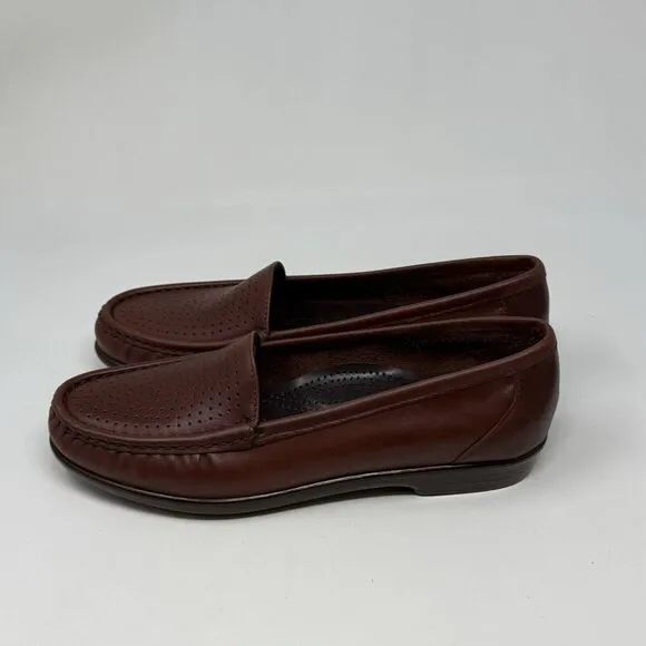 SAS Savvy Loafers Womens 7.5 N Narrow Brown Leather Casual Office Slip On Shoes