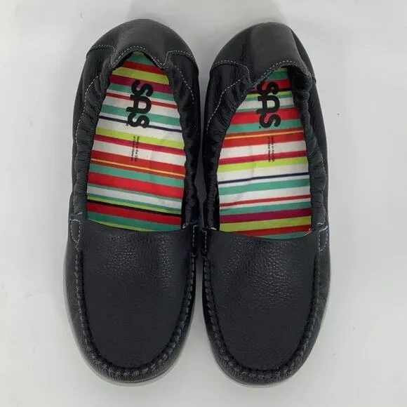 SAS Size 7 W Black Sunny Loafer Flats Shoes Leather Slip On Moccasin Wide M26-5