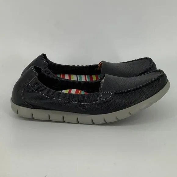 SAS Size 7 W Black Sunny Loafer Flats Shoes Leather Slip On Moccasin Wide M26-5