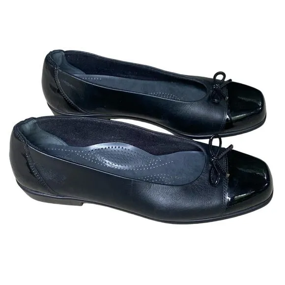 SAS Tripad Coco Ballet Flat Size 8 Black Leather Bow Academia Twee Y2K Comfort