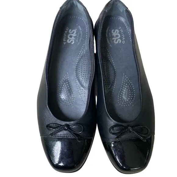 SAS Tripad Coco Ballet Flat Size 8 Black Leather Bow Academia Twee Y2K Comfort