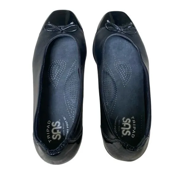 SAS Tripad Coco Ballet Flat Size 8 Black Leather Bow Academia Twee Y2K Comfort