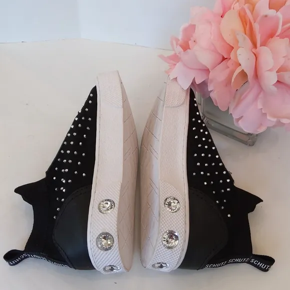 Schutz Black zip front studded slip on sneakers