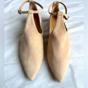 SCHUTZ flats shoe ankle strap pointed toe blush color leather Brazil block heel