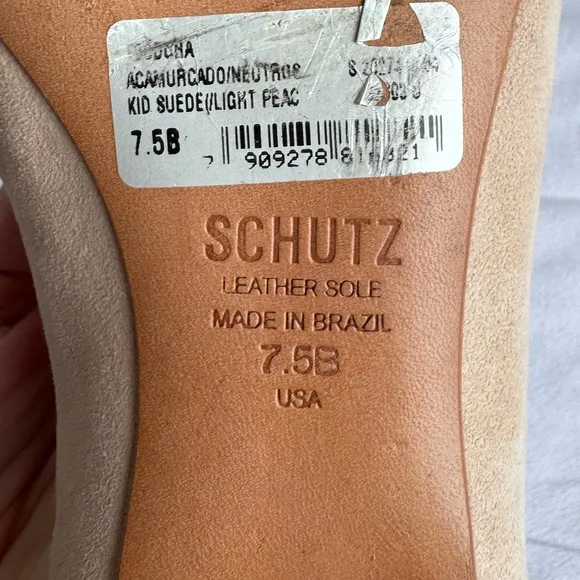 SCHUTZ flats shoe ankle strap pointed toe blush color leather Brazil block heel