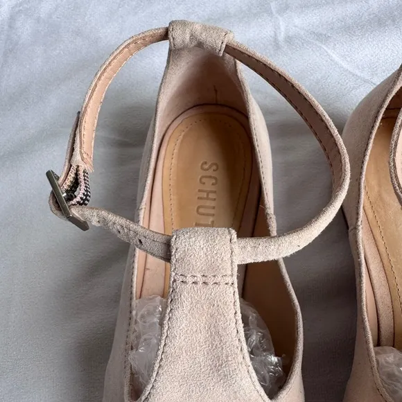 SCHUTZ flats shoe ankle strap pointed toe blush color leather Brazil block heel