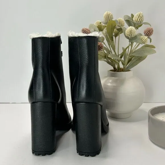 Schutz Zhara Leather Boots Faux Fur Lined Block Heel Black Women's US 7B NWOB