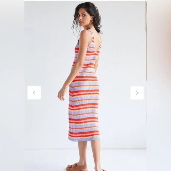 Seafolly Sundancer Midi Dress Ribbed Knit CoverUp Sleeveless Striped Red Small S