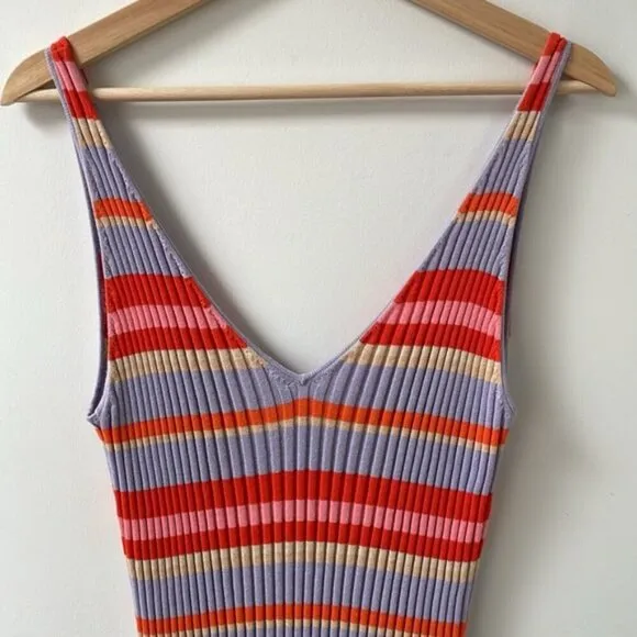 Seafolly Sundancer Midi Dress Ribbed Knit CoverUp Sleeveless Striped Red Small S
