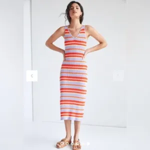 Seafolly Sundancer Midi Dress Ribbed Knit CoverUp Sleeveless Striped Red Small S