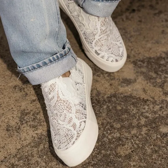 SeaVees Baja Platform Lace Slip on Sneakers Cream 8.5