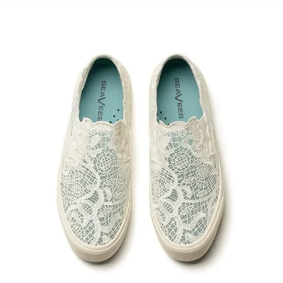 SeaVees Baja Platform Lace Slip on Sneakers Cream 8.5