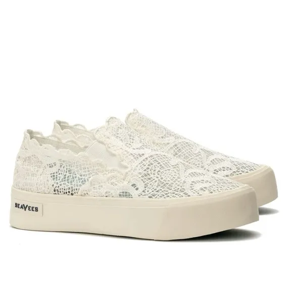 SeaVees Baja Platform Lace Slip on Sneakers Cream 8.5