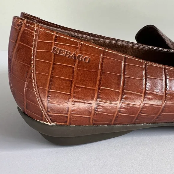 Sebago Loafers Brown Leather Moc Croc Women's Size 7 timeless Classic Preppy