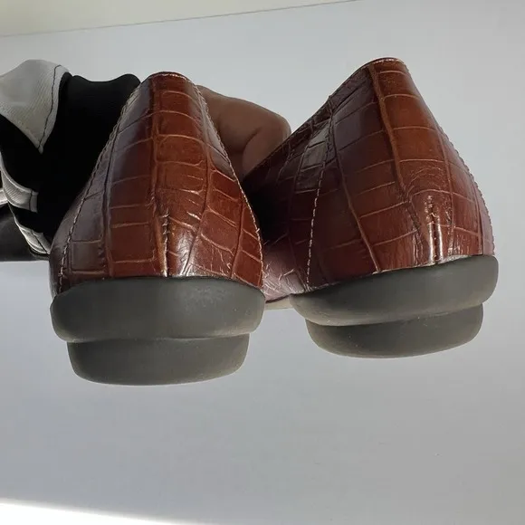 Sebago Loafers Brown Leather Moc Croc Women's Size 7 timeless Classic Preppy