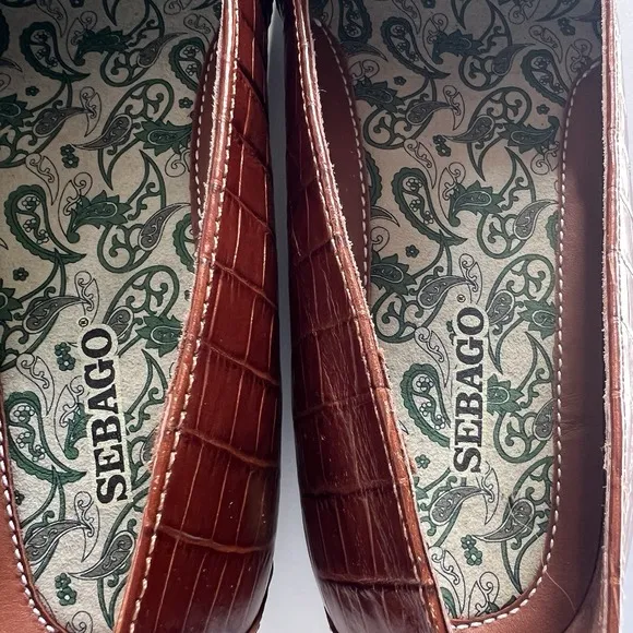 Sebago Loafers Brown Leather Moc Croc Women's Size 7 timeless Classic Preppy