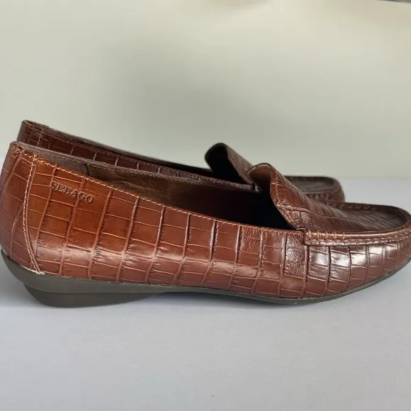 Sebago Loafers Brown Leather Moc Croc Women's Size 7 timeless Classic Preppy