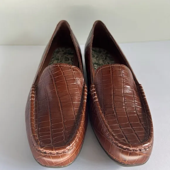 Sebago Loafers Brown Leather Moc Croc Women's Size 7 timeless Classic Preppy