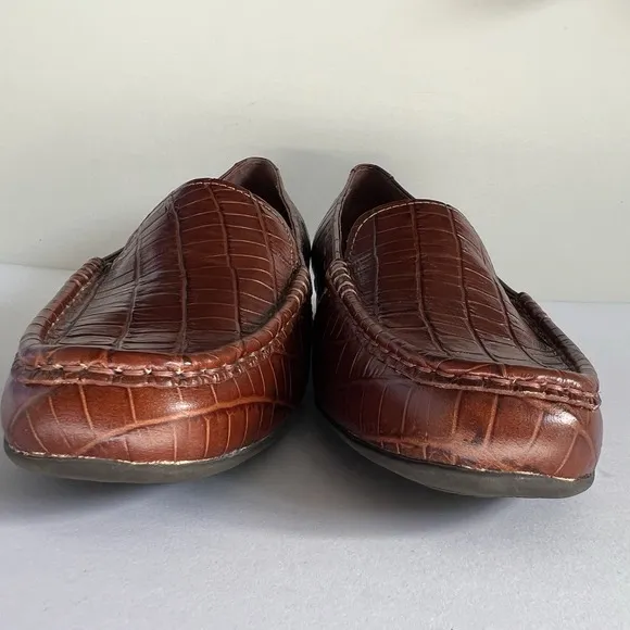 Sebago Loafers Brown Leather Moc Croc Women's Size 7 timeless Classic Preppy