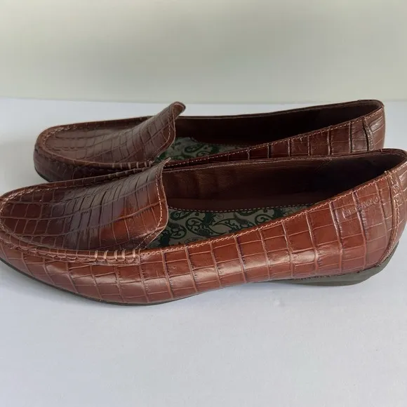 Sebago Loafers Brown Leather Moc Croc Women's Size 7 timeless Classic Preppy