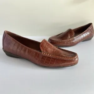 Sebago Loafers Brown Leather Moc Croc Women's Size 7 timeless Classic Preppy