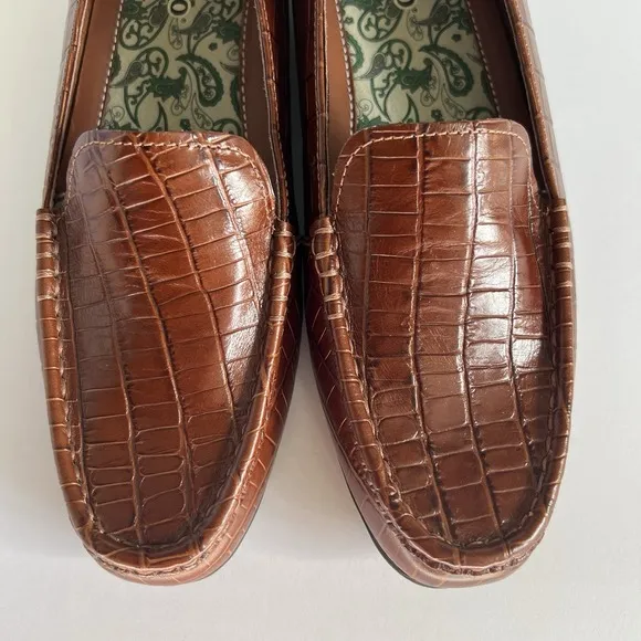 Sebago Loafers Brown Leather Moc Croc Women's Size 7 timeless Classic Preppy