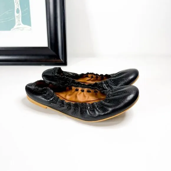 See by Chloé Women's Black Leather Scrunched Ballet Flats EU 36 / US 6