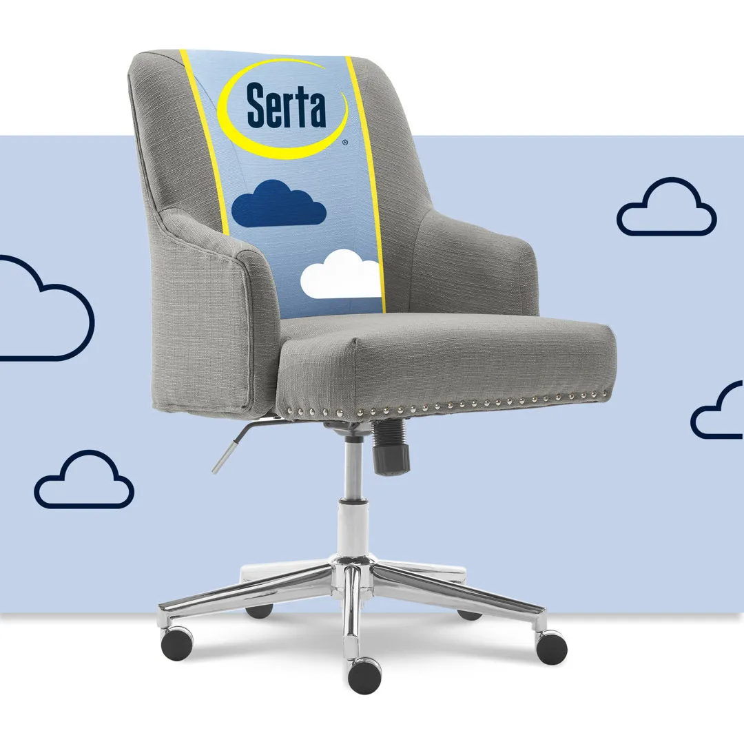 Serta Leighton Mid-Back Office Chair with Chrome Nailheads, Memory Foam Cushion, Padded Armrests Serta Upholstery Color: Medium Gray