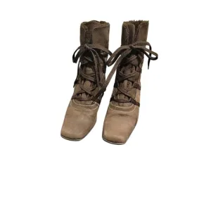 Sesto Meucci Ankle Boots Suede Women's Sz 8 Lace Up Italian Fur Lined Choc Brown
