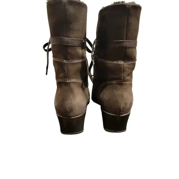 Sesto Meucci Ankle Boots Suede Women's Sz 8 Lace Up Italian Fur Lined Choc Brown